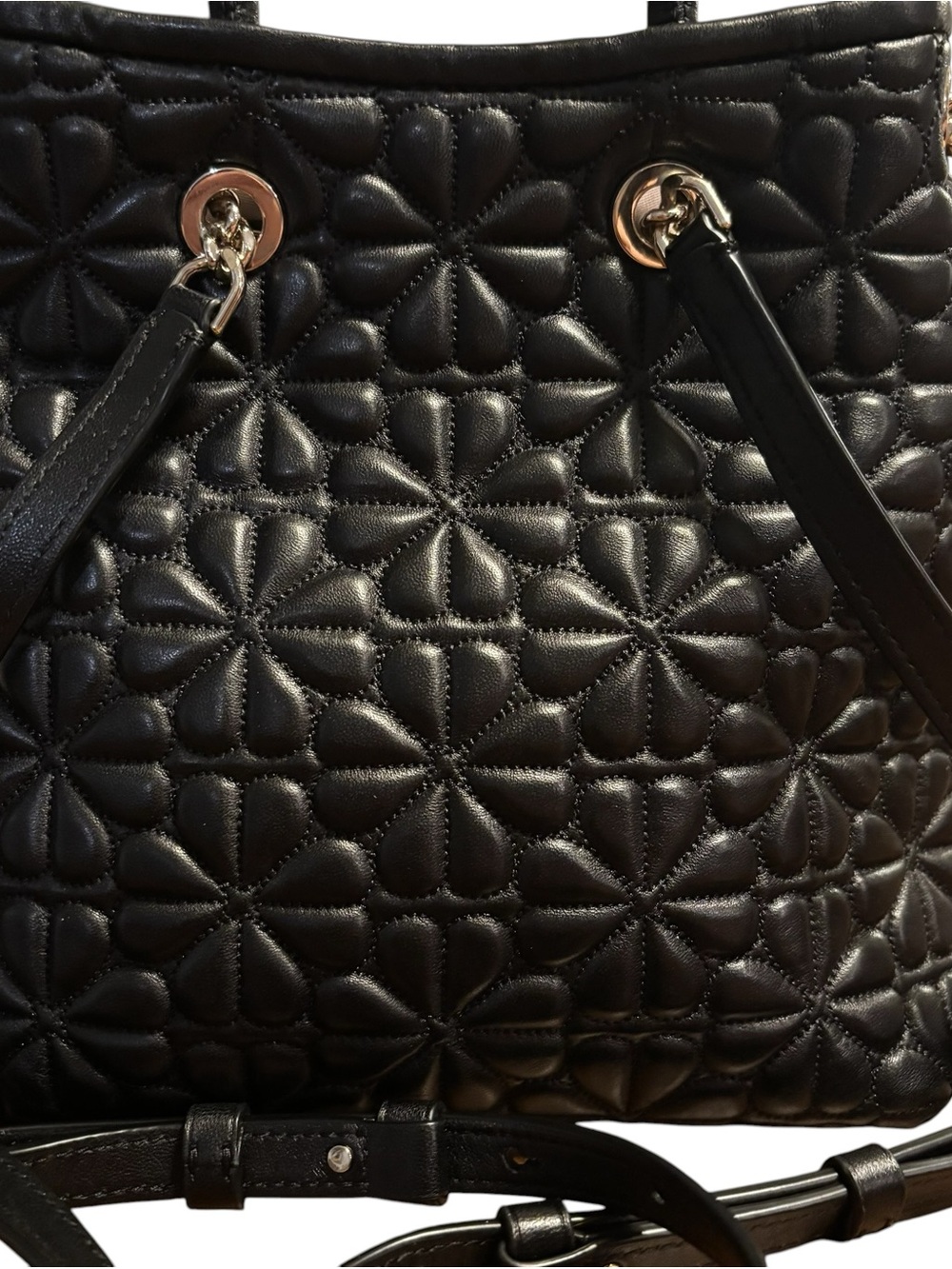 Kate Spade Bloom Medium Quilted Leather Backpack Black Drawstring Chain - Picture 4 of 11